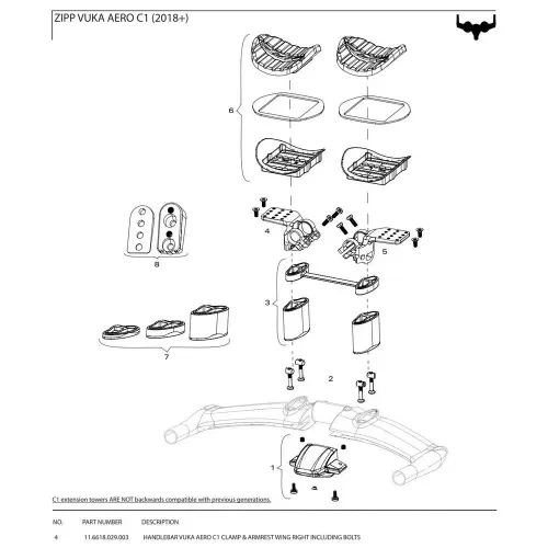 스램 Vuka Aero C1 Clamp With Armrest Wing Right Bolts 팔걸이 패드 3137671093