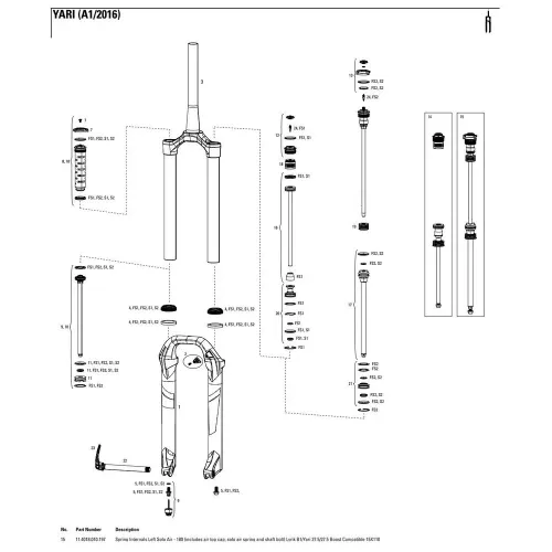 락샥 Lyrik/Yari 27.5´´ 180 mm Solo Air 왼쪽 스프링 내부 3137782472