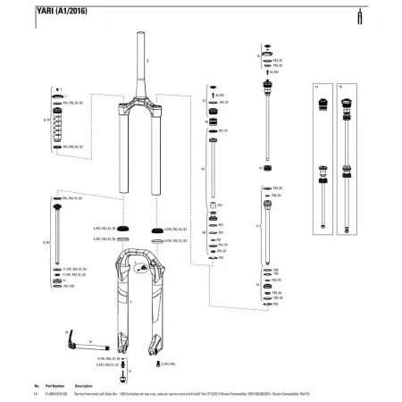 락샥 Yari 130 mm Solo Air Boost 왼쪽 스프링 내부 3137782485