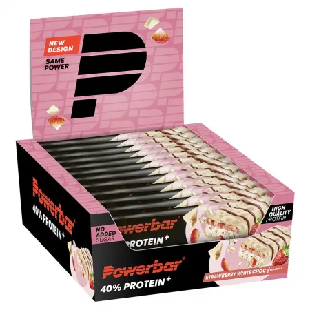 파워바 40% Protein+ Crisps 40g 단백질 바 상자 화이트 초코 & 딸기 12 단위 3141046826