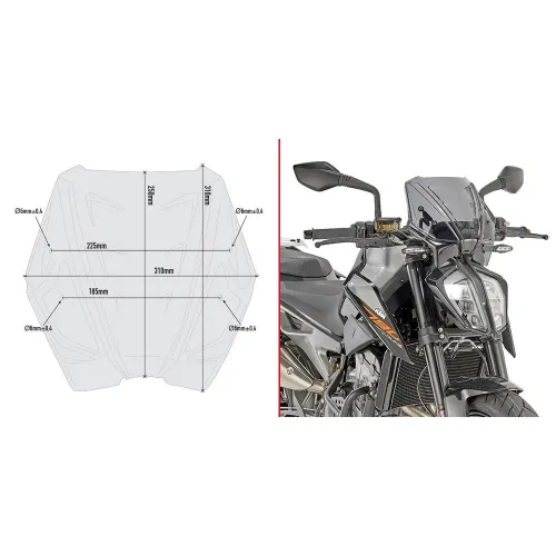 기비 A7708 KTM Duke 790 앞유리 4138008043