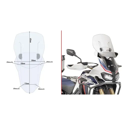 기비 AF1144 Airflow 혼다 CRF1000L Africa Twin/CRF1000L Africa Twin 어드벤처 Sports 조절 가능한 앞 유리 4138008052