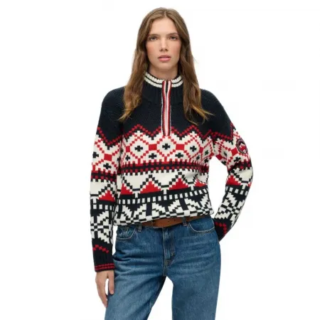 슈퍼드라이 Intarsia 하프 지퍼 스웨터 142369457