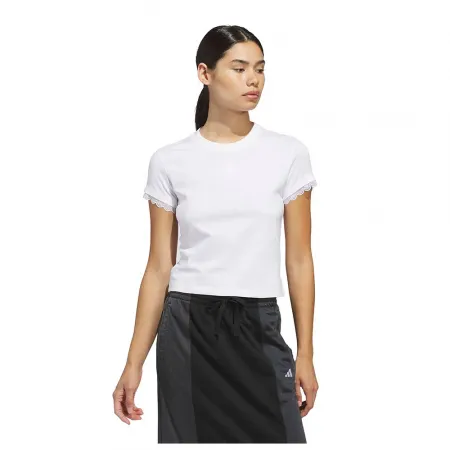 아디다스 Outlined Logo 그래픽 Lace On Sleeve Hems 그래픽 반팔 티셔츠 142666954