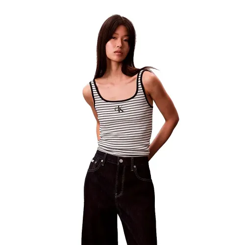 캘빈클라인 Striped Mono로고 Scoop NK Rib 나시 티셔츠 142753986