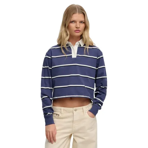 슈퍼드라이 Athletic 에센셜 Cropped Stripe Rugby 긴 소매 폴로 142797571