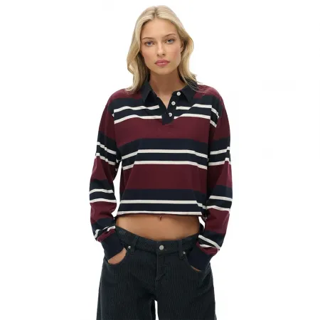 슈퍼드라이 Athletic 에센셜 Cropped Stripe Rugby 긴 소매 폴로 142797572