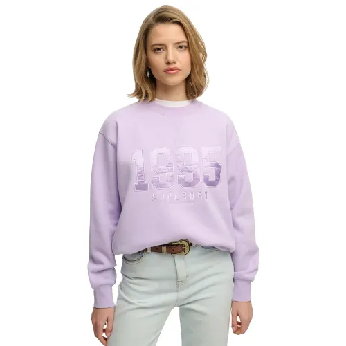 슈퍼드라이 Varsity Satin Applique 크루 스웨터 142979859