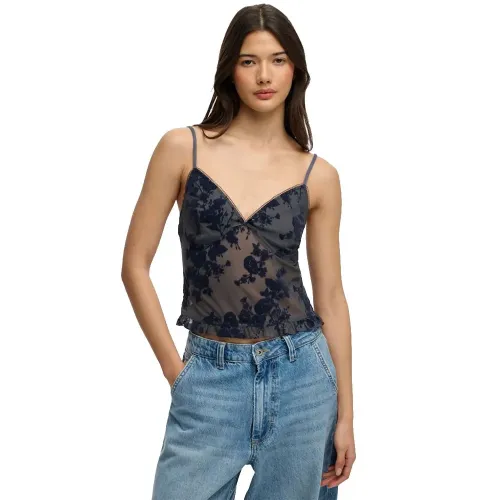 슈퍼드라이 Flocked Mesh Cami 나시 상의 143063013