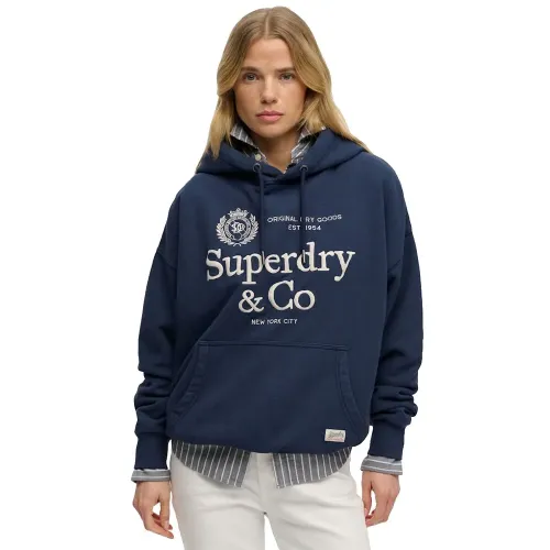 슈퍼드라이 Luxe 캐주얼 엠브로이더드 Relaxed 핏 후드티 143063022