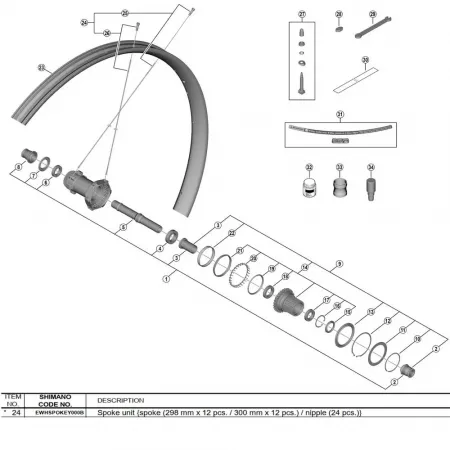 시마노 300 mm WH-M9200-TL-R12-B-29 EWHSPOKEY000B 스포크와 니플 키트 24 단위 3142845350