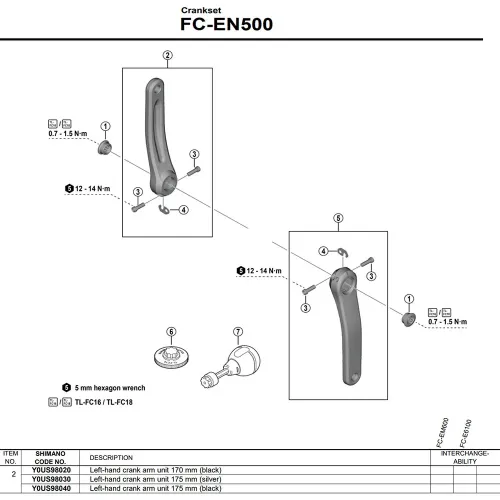 시마노 FC-EN500 Black Y0US98040 왼쪽 크랭크 3142845386
