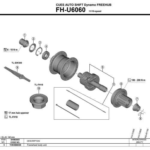 시마노 FH-U6060 Y3K598030 프리허브 바디 3142845436